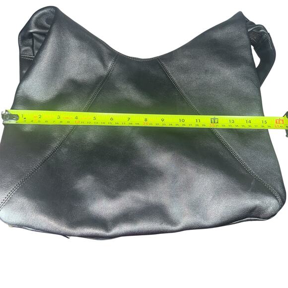 Americana by Sharif Metallic Gray Leather Shoulder Crossbody Bag Slouchy Chic - Picture 11 of 16